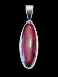 Large Beautiful Vintage Designer ATI Mexican Sterling Silver Polished Red Jasper Stone Pendant