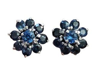 Vintage Sterling Silver Blue Sapphire Stone Stud Earrings