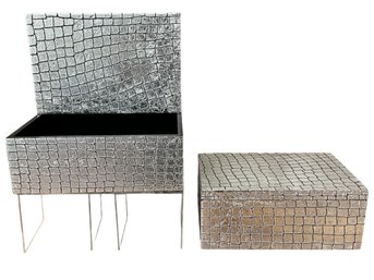 Gorgeous Silver Snakeskin Print Embossed Decorative Boxes Set/2