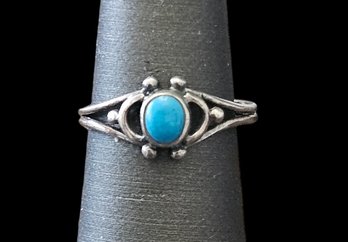 Vintage Native American Sterling Silver Turquoise Adjustable Ring, Size 4.5