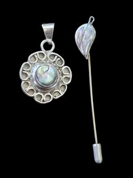 Vintage Sterling Silver Abalone Pin And Pendant Lot