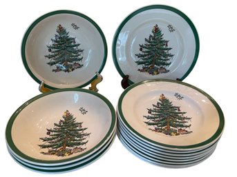 Lot Of Spode Christmas Tree England 4 Fruit Bowls & 9 Bread & Butter Plates