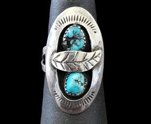 Vintage Native American Zuni Sterling Silver Turquoise Ring, Size 6