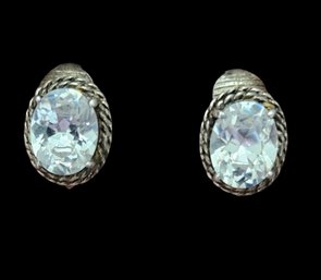 Vintage Sterling Silver Clear Stone Clip On Earrings