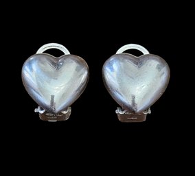 Vintage Italian Designer Sterling Silver Heart Clip On Earrings