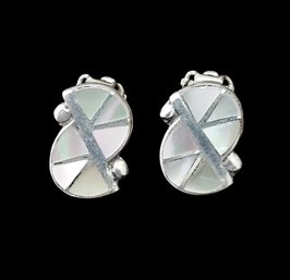 Vintage Sterling Silver Mother Of Pearl Clip On Earrings