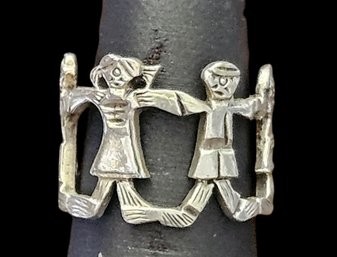 Vintage Sterling Silver Kids Holding Hands Ring, Size 6