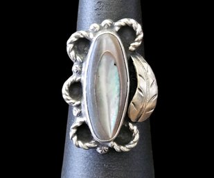 Vintage Native American Sterling Silver Abalone Feather Ring, Size 6