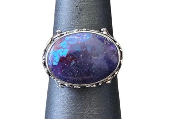 Vintage Sterling Silver Purple Turquoise Cabochon Ring, Size 8