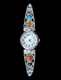 Vintage Multi Color Inlay Heart Stainless Steel Flex-band Watch