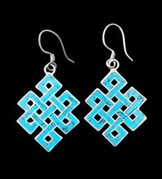 Vintage Sterling Silver Endless Knot Turquoise Dangle Earrings