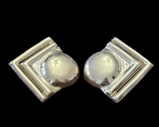 Vintage Mexican Designer RATON Sterling Silver 3D Geometric Clip On Earrings