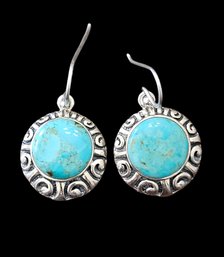 Vintage Sterling Silver Designer BARSE Turquoise Dangle Earrings