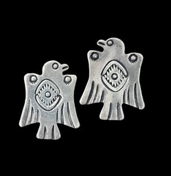 Old Vintage Native American Sterling Silver Thunderbird Screw On Earrings