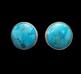 Vintage Sterling Silver Polished Turquoise Stud Earrings