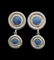 Vintage Designer JMO Sterling Silver Lapis Dangle Earrings