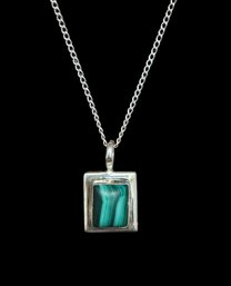 Beautiful Vintage Designer Sterling Silver Malachite Necklace