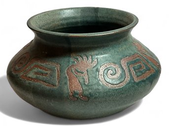 Kokopelli Green Ceramic Pottery Pot