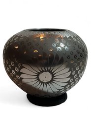 Black On Black Southwestern Pottery Vase - Flower Design - Lidia Lucero