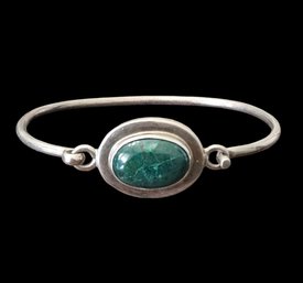 Vintage Mexican Designer CARAVANTES Sterling Silver Green Agate Bracelet