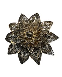 Old Vintage Sterling Silver Topazio Portugal Filigree Brooch