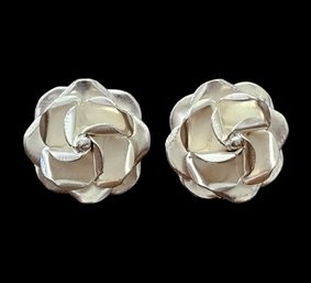 Gorgeous Vintage Taxco Mexican Sterling Silver 3D Rose Stud Earrings