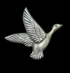 Vintage Mexican Sterling Silver Flying Duck Brooch