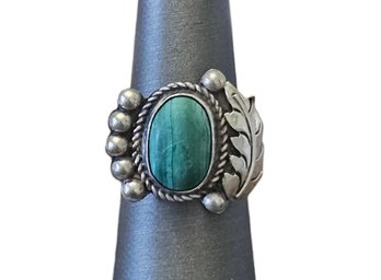 Beautiful Vintage Sterling Silver Malachite Ring, Size 6