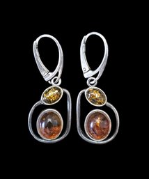 Vintage Sterling Silver Baltic Amber Dangle Earrings