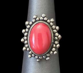 Heavy Vintage Red Coral Ring, Size 8