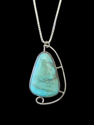 Extra Long Vintage Italian Sterling Silver Turquoise Necklace