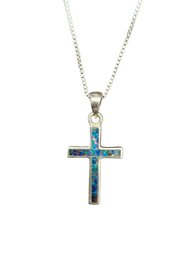 Vintage Sterling Silver Fire Opal Cross Necklace