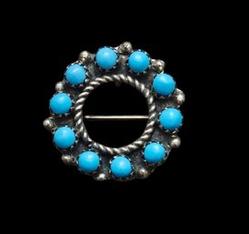 Vintage Native American Sterling Silver Turquoise Brooch/Pendant