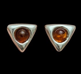 Vintage Sterling Silver Amber Stud Earrings