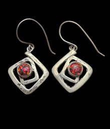 Vintage Sterling Silver Fire Opal Dangle Earrings