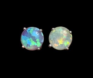 Vintage Sterling Silver Opal Stud Earrings