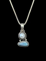 Vintage Italian Sterling Silver Pearl Opal Necklace