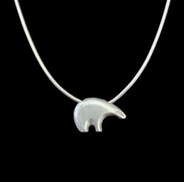 Vintage Native American Sterling Silver Bear On Italian Sterling Silver Necklace