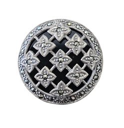 Beautiful Vintage Onyx Marcasite Brooch