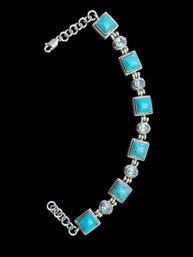 Vintage Sterling Silver Turquoise Aquamarine Stone Link Bracelet