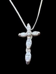 Vintage Italian Designer GIOVANNI BALESTRA Sterling Silver Clear Stone Cross Necklace