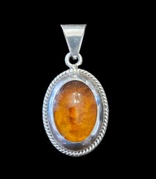 Vintage Sterling Silver Amber Pendant