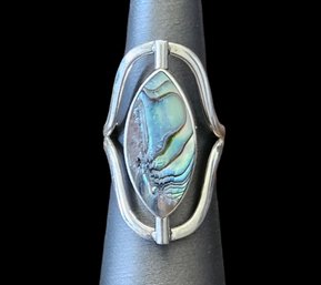 Beautiful Vintage Mexican Sterling Silver Red Jasper/Abalone Reversible Swivel Ring, Size 8.5