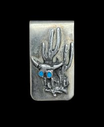 Vintage Nickel Silver Desert Scene Money Clip