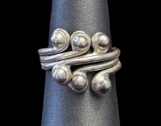 Vintage Sterling Silver Beaded Adjustable Ring, Size 8