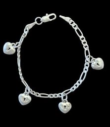 Vintage Italian Sterling Silver Heart Charm Figaro Bracelet