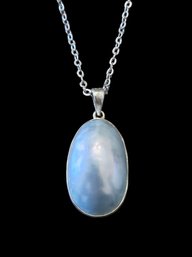 Vintage Sterling Silver Blue Mabe Pearl Pendant Necklace