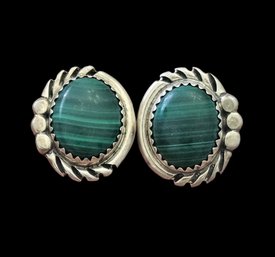 Vintage Sterling Silver Malachite Stud Earrings