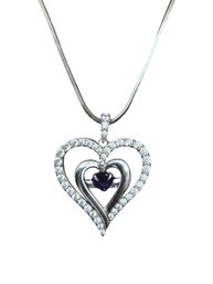 Vintage Italian Designer KA 1772 Sterling Silver Amethyst CZ Heart Necklace