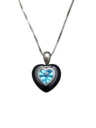 Vintage Italian Sterling Silver Blue Glass Heart Pendant Necklace